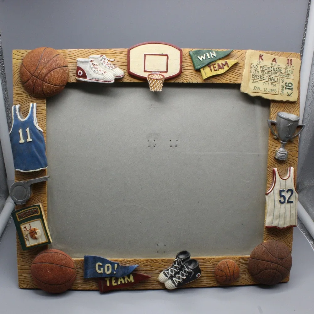 Russ Berrie Basketball Picture Frame 3D Resin Handpainted 8x10 Brown Sport Decor